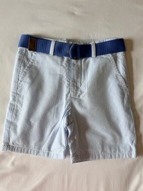 Gymboree Light Blue Seersucker Stripe Toddler Shorts with Navy Belt